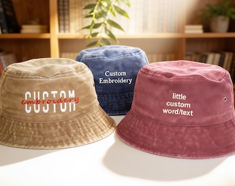 Custom text logo Bucket hat, Embroidered Bucket hat, Personalized hat, Vintage hat Personalized women hat Bachelorette Gift Gift For Dad Mom