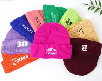 Custom Beanie Hat, Embroidered Knitted Winter Hat,Personalized Adults Winter Knitted Hat With Name,Christmas gifts,Gift for girl boy dad mom