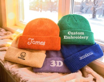 Custom Embroidered Beanie Hat, Knitted Winter Hat,Personalized Adults Winter Knitted Hat With Name,Christmas gifts,Gift for girl boy dad mom