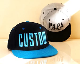 Embroidered Logo 3D Text Snapback Hats, Personalized Flat Bill Hat, Snapback Hat, Custom Hats for Men, Bachelorette Party Gift, Custom Hats