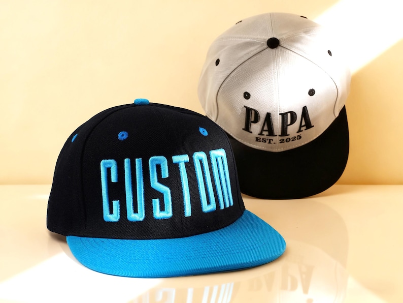 Embroidered Logo 3D Text Snapback Hats, Personalized Flat Bill Hat, Snapback Hat, Custom Hats for Men, Bachelorette Party Gift, Custom Hats image 1