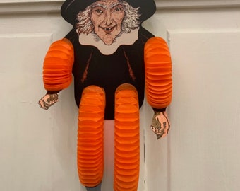HALLOWEEN Dancing witch*Honeycomb*Accordion design*Vintage styling*New*14 inches long when fully displayed.