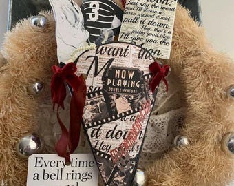 Adorno navideño de cono "¡Qué bello es vivir!" *Hecho a mano* *Frases* *George y Mary* *Espectacular*