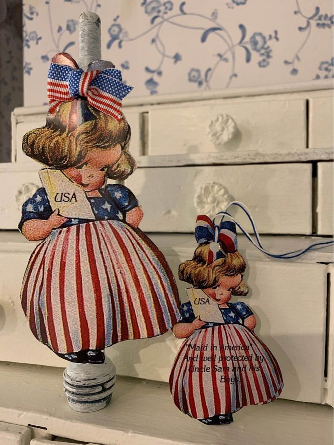 PATRIOTIC MAID IN America Vintage Style Industrial Spoolie With Tag