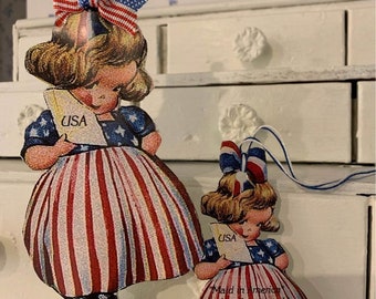 Spoolie industrial de estilo vintage de PATRIOTIC MAID IN America con etiqueta*Cuatro de julio*En cualquier momento*