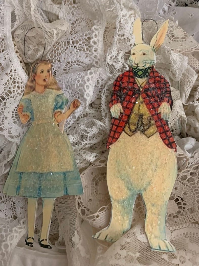ALICE in Wonderland and the White Rabbit Ornaments*hand Cut Two Layers ...