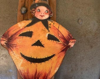 HALLOWEEN WOOD ornament*Pudge*Just Darling*Two sided ornament*