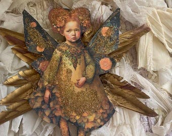 Adorno de hada con alas doradas* Purpurina alemana* Cartulina de 100 libras