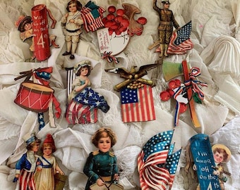 Cuatro de Julio*Semiquincentenario*AMERICA 25*Mini adornos de madera (L)*Adorables*12 adornos de madera