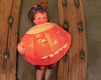 HALLOWEEN WOOD pumpkin boy*Just Darling*Two sided ornament*