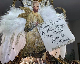 Adorno de ángel Clarence de ¡Qué bello es vivir! BB *Brillantina alemana*Alas de plumas*Verdaderamente maravilloso