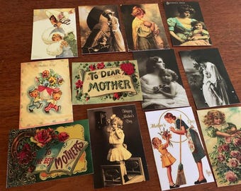 Postales del Día de la Madre * Tarjetas de notas * Invitaciones * Decoraciones * Guirnaldas * Tarjetas de lugar * 12 imágenes diferentes estilo vintage