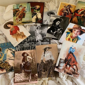 Pocztówki z kowbojkami*Kartki z notatkami*Zaproszenia*14 różnych obrazków*14 kopert*Reprodukcje w stylu vintage