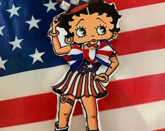 Adorno de estilo patriótico Betty Boop*Imagen vintage recreada como adorno*Día de la Independencia*Cuatro de Julio*Decoración