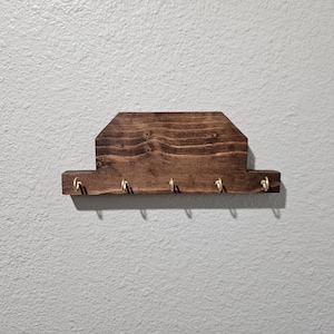 Handmade Wood Entryway Key Hook Wall Hanging Floating Key Hook Dark Brown and Brass Key Hanger