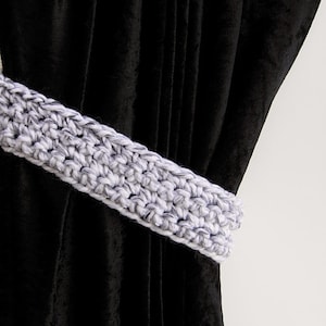 One Pair of Black, White & Light Gray Curtain Tiebacks, Marbled Tie Backs Set, Thick Drapery Holders, Crochet Knit, Simple Modern Holdbacks