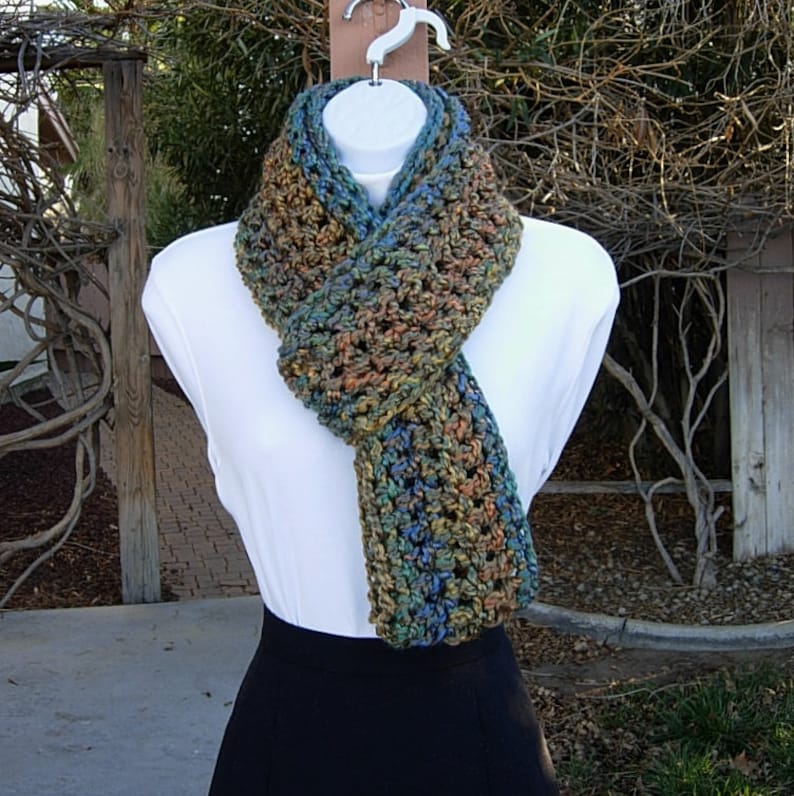Colorful CROCHET INFINITY SCARF Loop Cowl Rust Blue Teal Green Mustard ...