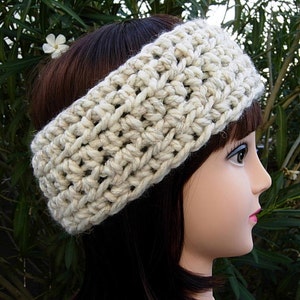 CROCHET HEADBAND Ear Warmer Off White Wheat Thick Bulky Chunky Wide Warm Winter Wool Womens Simple Basic Head Band, Ships in 5 Biz Days image 1