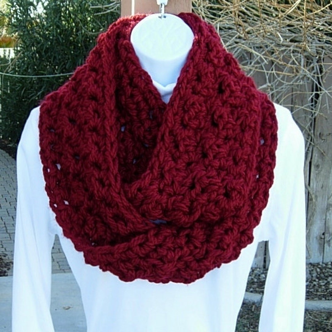 COWL SCARF Infinity Loop Dark Solid Red, Color Options, Crochet Knit ...