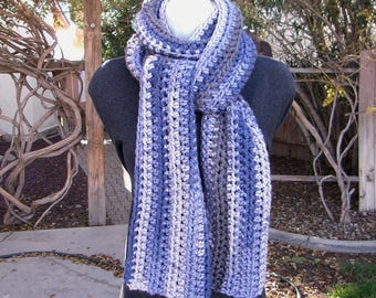 Cornflower Large Long Wide Neck Scarf, Blue White Gray Striped, Color Options, Soft Crochet Knit Big Chunky Bulky Warm Winter Acrylic Wrap