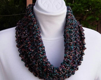 SUMMER COWL SCARF, Dark Teal Blue, Brown, Rust Red, Purple, Small Short Infinity Loop Crochet Knit Soft Lightweight, Ready to Ship