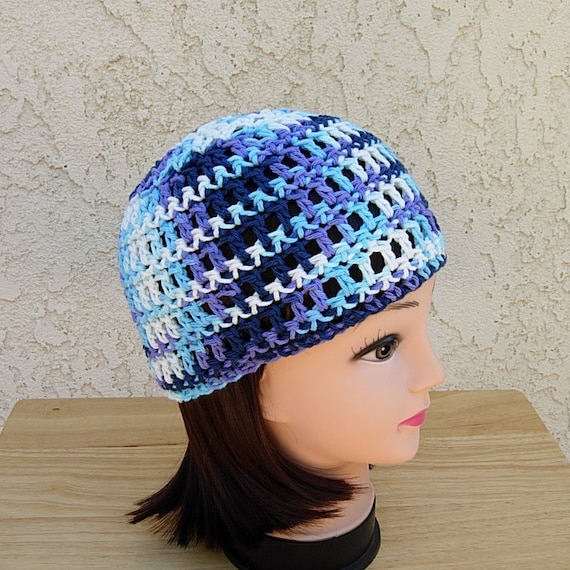 Blue, White, Purple Summer Beanie 100% Cotton Lacy Skull Cap  display picture 3