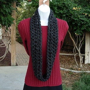 Small Petite INFINITY SCARF, COLOR Options, Little Winter Skinny Loop Cowl Black Dark Gray Soft Wool Blend Crochet Knit, Ships in 3 Biz Days