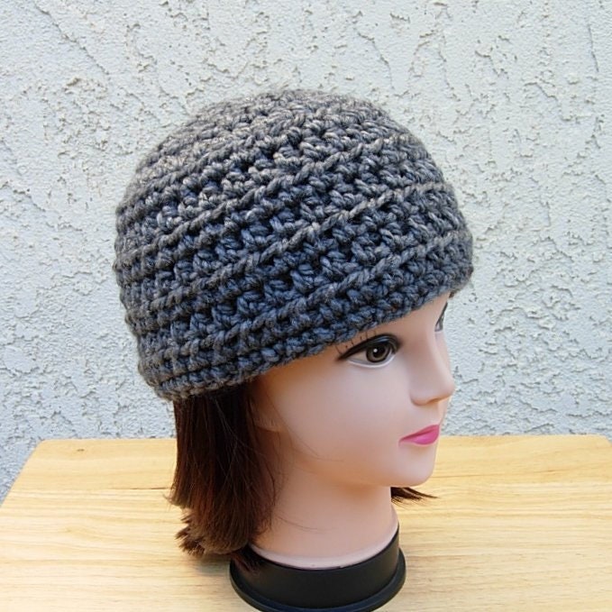 Charcoal Solid Gray Crochet Beanie Hat Extra Soft Acrylic  display picture 2