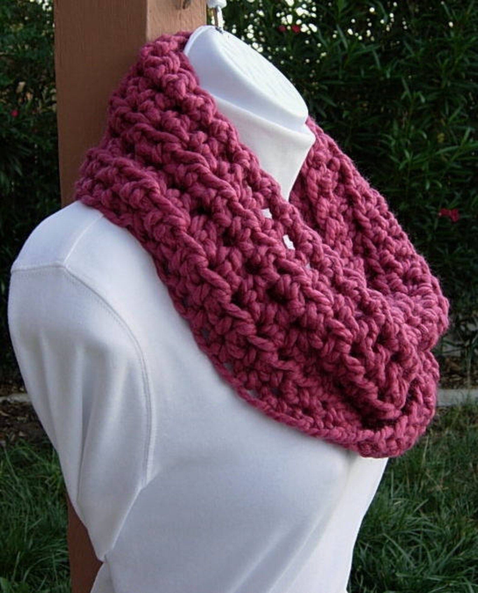 INFINITY LOOP SCARF Raspberry Dark Solid Pink, Wool Blend, Lightweight ...