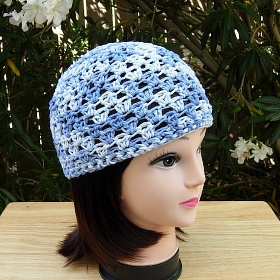 Denim Blue Summer Beanie, 100% Cotton Lacy Skull Cap  display picture 1