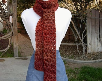 Long & Skinny Vibrant Burnt Orange Rust, Dark Brown, Gold Scarf, COLOR and LENGTH options, Handmade Winter Soft Crochet Knit, Women's, Men's