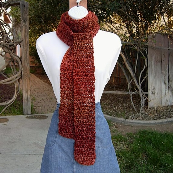Ladies Scarf Rust Colored Scarf Long Skinny Vibrant Burnt Orange