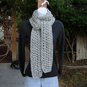 Light Gray Tweed Scarf, Color Options, Soft Crochet Knit Narrow Chunky Thick Winter Women&#39;s Men&#39;s Lightweight Wool Wrap, Traditional Regular