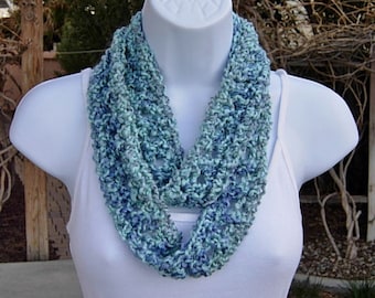 Small Summer Infinity SCARF, Light Blue, Dark Blue, Gray, COLOR OPTIONS Soft Crochet Knit, Skinny Lightweight Cowl, Ships in 5 Business Days