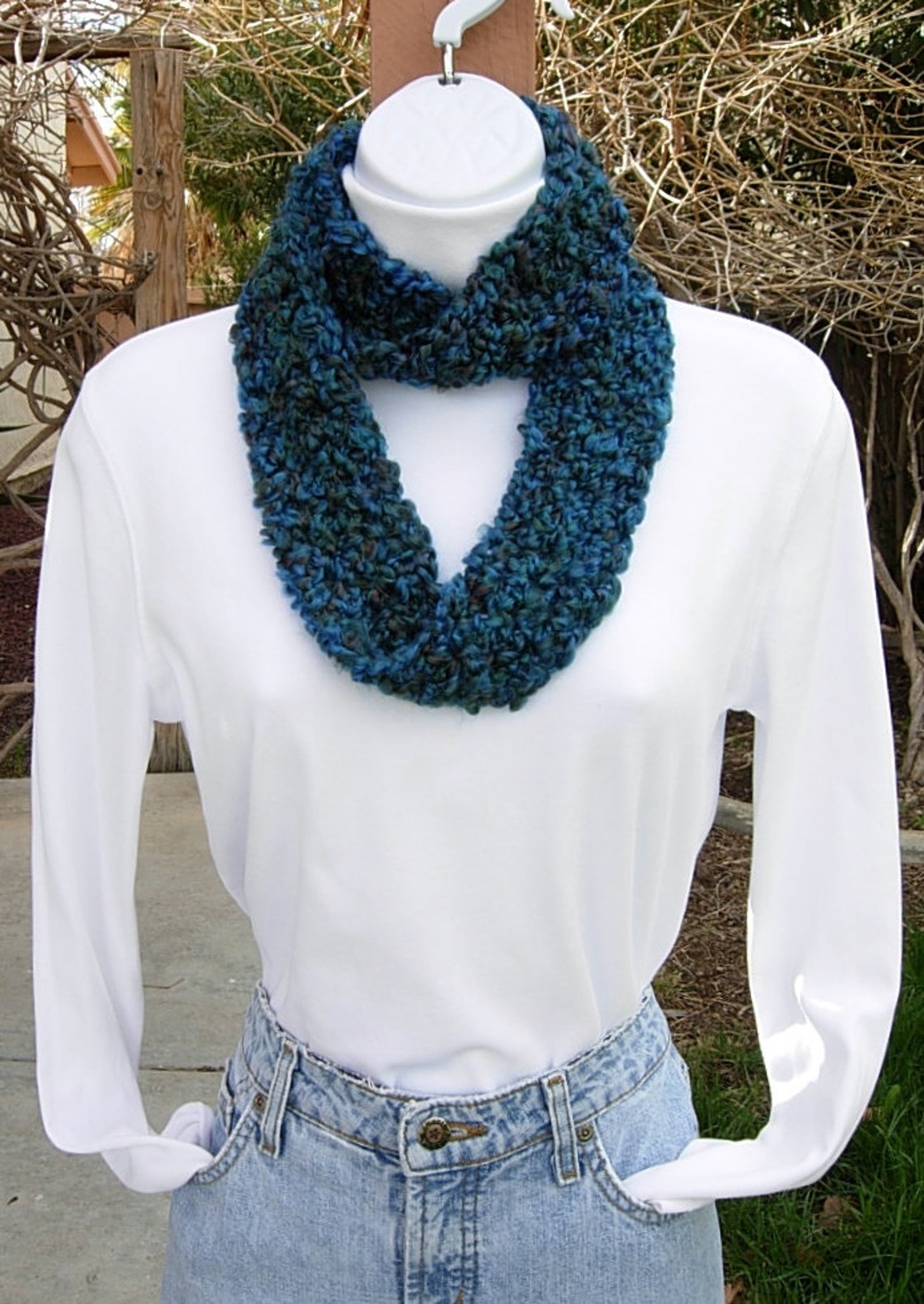 Small Skinny Petite INFINITY SCARF Short Loop Cowl Dark Teal Etsy