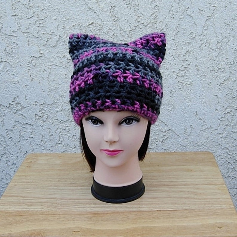 Soft 100/% Acrylic Handmade Crochet Knit Winter Beanie PussyHat Ready to Sh...