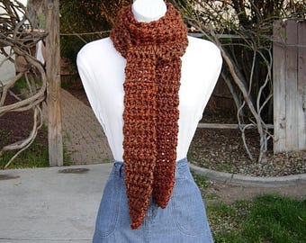 Long & Skinny Burnt Orange Rust, Dark Brown, Gold Scarf, COLOR OPTIONS, Thick Chunky Handmade Winter Soft Crochet Knit, Ships in 5 Biz Days