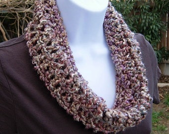 Women's Petite Summer Cowl, Soft Infinity Scarf, Small Short Crochet Knit Loop, Beige Tan Pink Light Purple Blue, Neck Warmer, Ready to Ship