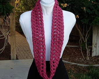 Small INFINITY SCARF, Skinny Loop Scarf Short Winter Cowl Solid Raspberry Dark Pink Soft Crochet Circle Neck Warmer, Ships in 3 Biz Days