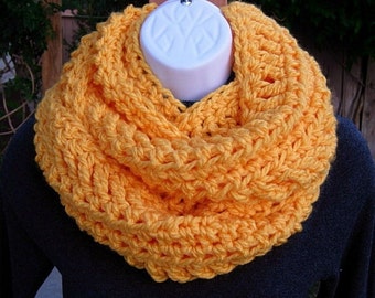 INFINITY SCARF Cowl Loop Solid Orange Yellow Extra Soft Warm Bulky Crochet Knit Winter Eternity Circle 100% Acrylic, Ships in 5 Biz Days