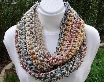 Small INFINITY SCARF, Skinny Loop Scarf, Crochet Winter Wool Cowl, Oatmeal, Red, Dark Teal, Gray, Blue, Mustard Yellow, Ships in 5 Biz Days