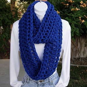 INFINITY SCARF Loop Cowl Bright Royal Solid Blue, Extra Soft Thick Crochet Knit Winter Endless Circle, Neck Warmer, Ships in 5 Biz Days