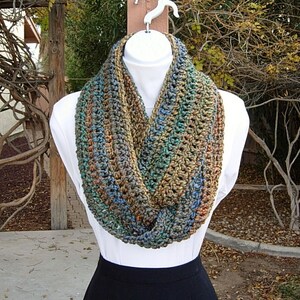 INFINITY LOOP SCARF Cowl Rust Orange Blue Teal Green Mustard Yellow Soft Striped Crochet Knit Winter Eternity Endless, Ships in 5 Biz Days