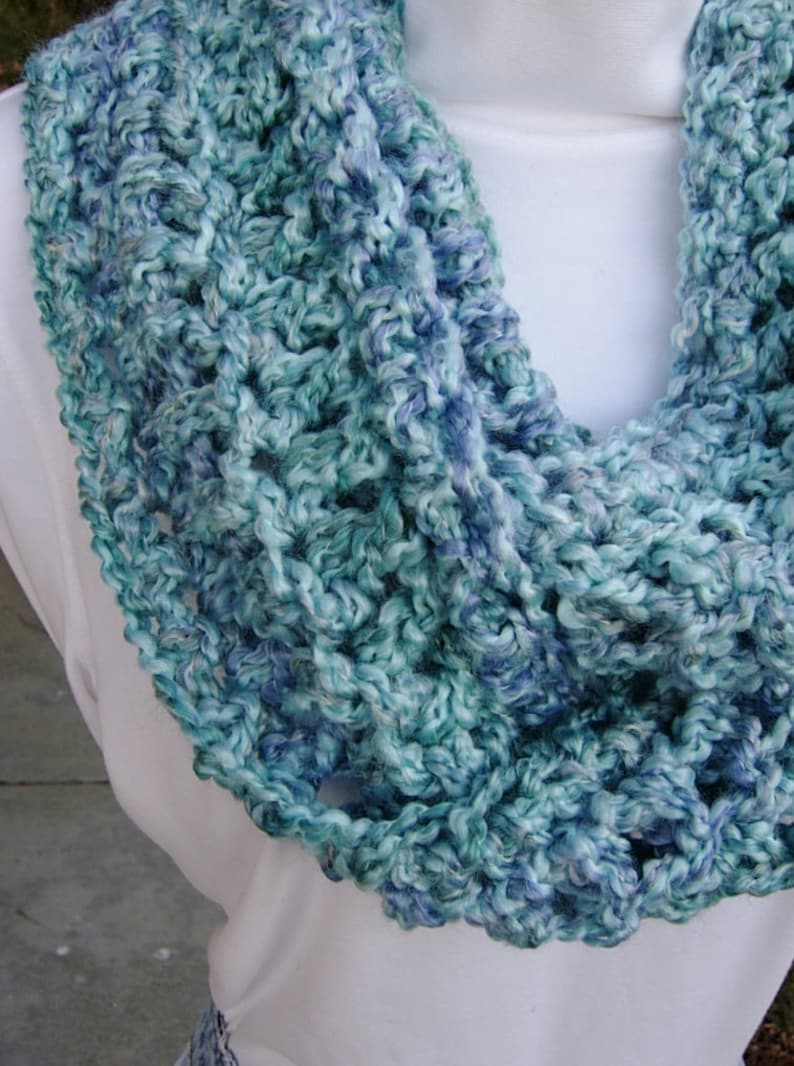 Light Blue CROCHET INFINITY SCARF Loop Cowl, Aqua & Denim Blues, Thick ...
