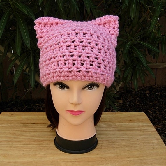 Light Pink Pussy Cat Hat Pussyhat Soft 100 Acrylic Crochet Etsy
