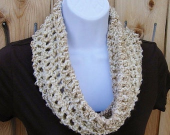 Women's SUMMER COWL SCARF, Off White, Cream, Beige, Gray Grey, Small Short Infinity Loop, Crochet Knit Necklace, Neck Warmer, Ready to Ship