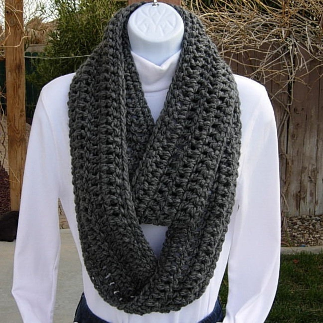 INFINITY SCARF Loop Cowl Solid Charcoal Grey Gray Extra Soft Crochet ...