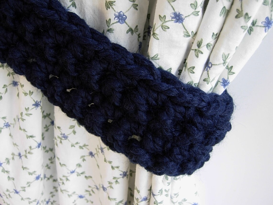 One Pair of Dark Solid Navy Blue Curtain Tiebacks Tie Backs Etsy