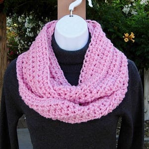 Solid Light Pink INFINITY SCARF, Color Options, Soft Lightweight Crochet Knit Winter Circle Loop Cowl, Neck Warmer, Ships in 5 Business Days