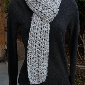 Light Gray Tweed Scarf, Color Options, Soft Crochet Knit Narrow Chunky ...